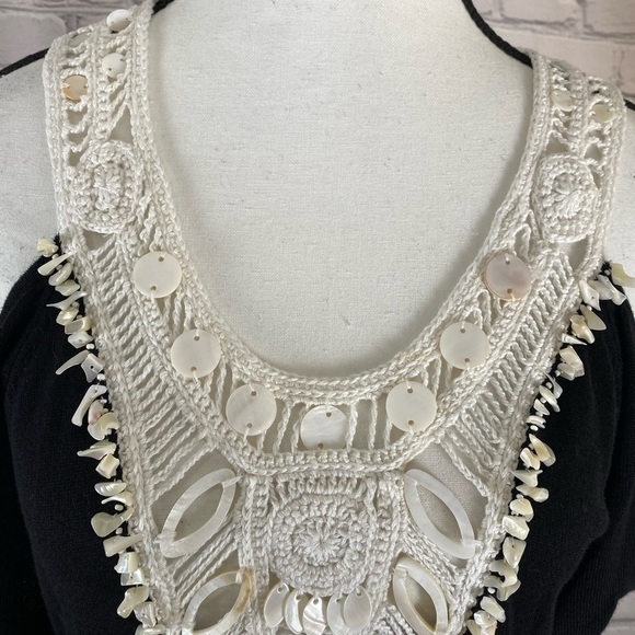 Nanette Lepore Black White Embroidered Crochet Beaded Cold Shoulder Dress Large - Picture 3 of 11